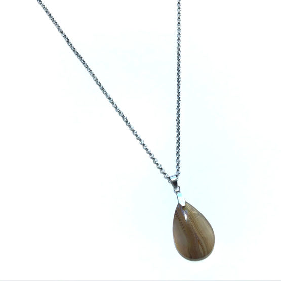 Colar aço com pedra natural Jaspe Madeira