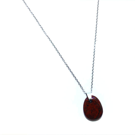 Colar aço com pedra natural Jaspe Vermelho