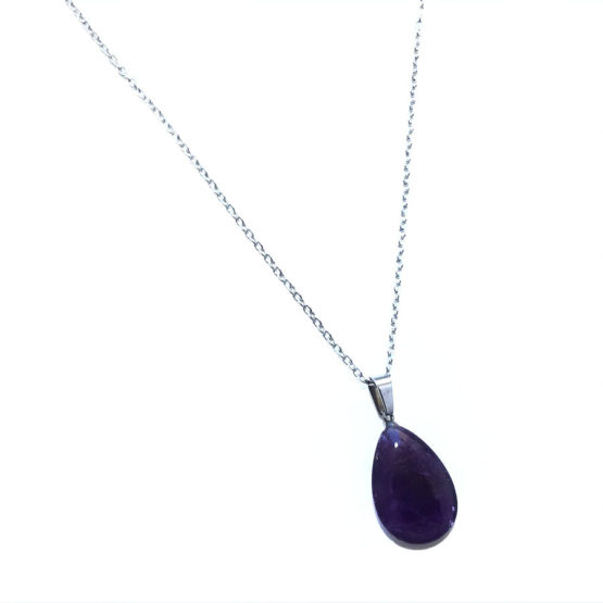 Colar aço com pedra natural ametista