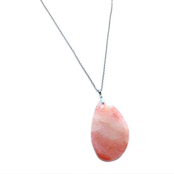 Colar aço com pedra natural ágata laranja