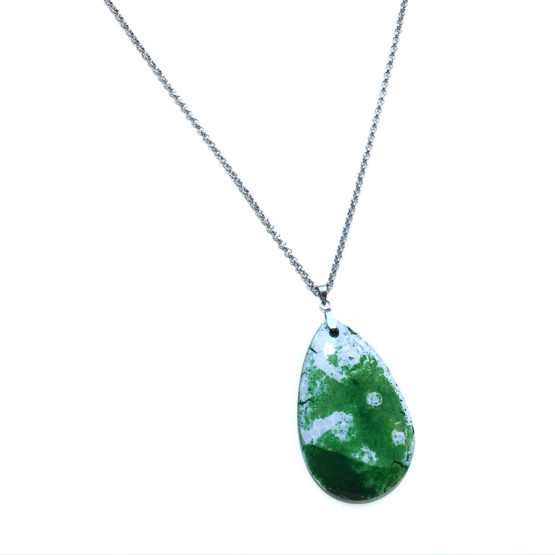 Colar aço com pedra natural ágata verde