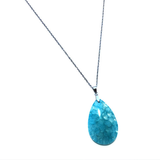 Colar aço com pedra natural Ágata azul