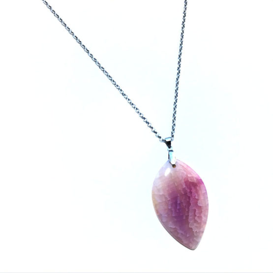 Colar aço com pedra natural ágata rosa