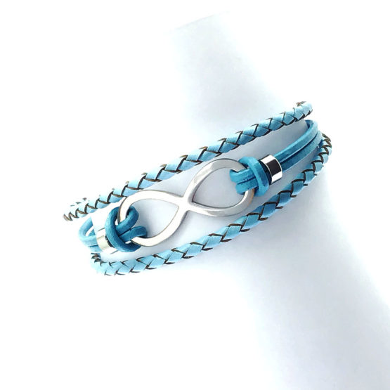 Pulseira de couro azul tripla - Infinito