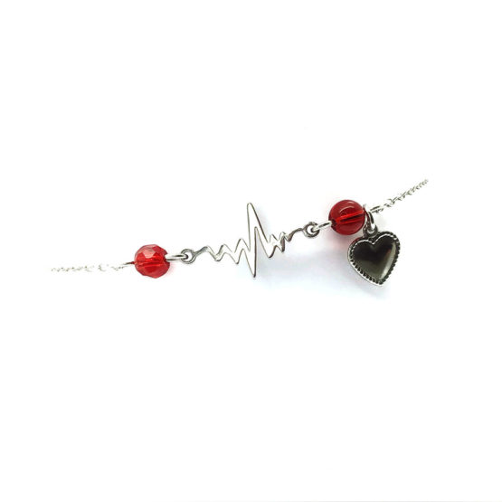 Pulseira aço linha da vida - cristais vermelhos